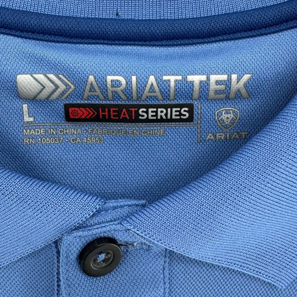 Ariat Golf Shirt Mens Large Blue AriatTek Heat Series Performance Short Sleeve - Picture 3 of 10